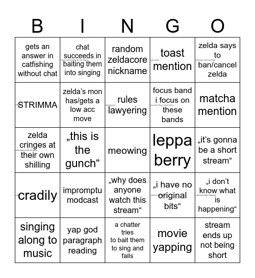 Zeldacingo Bingo Card