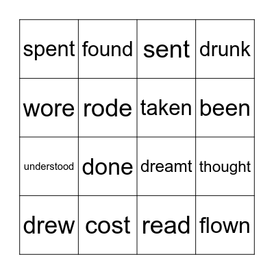 Irregular verbs Bingo Card