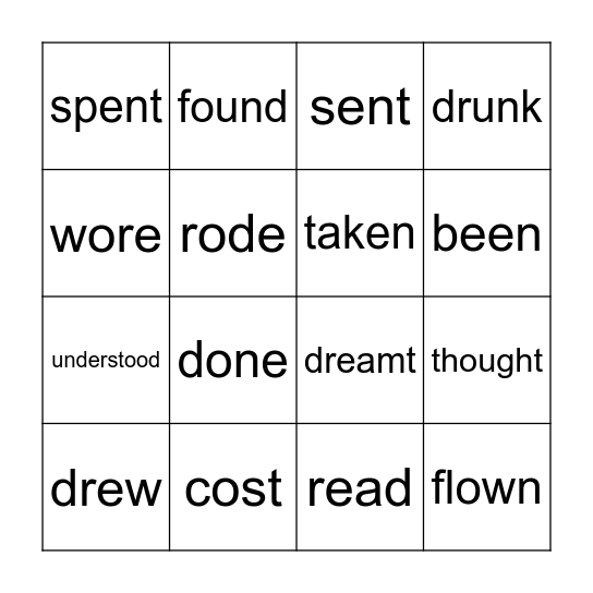 Irregular verbs Bingo Card