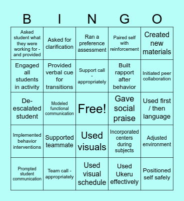 Staff Bingo Card