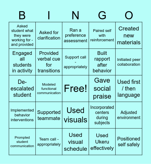 Staff Bingo Card