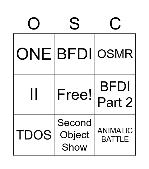 2 New BFDI Videos Bingo Card