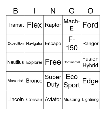 Ford Bingo Card