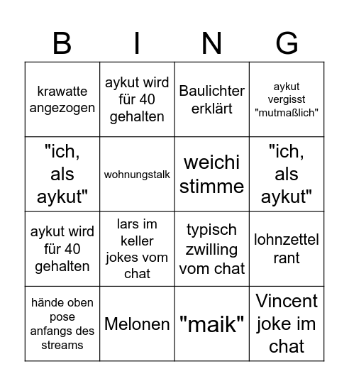 aykut stream bingo Card