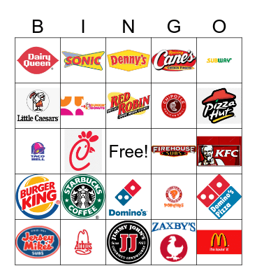 Fast Food Restaurant Logos Bingo Card