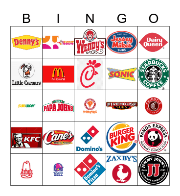 Fast Food Restaurant Logos Bingo Card