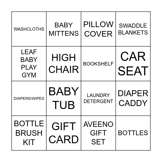 Registry Bingo Card