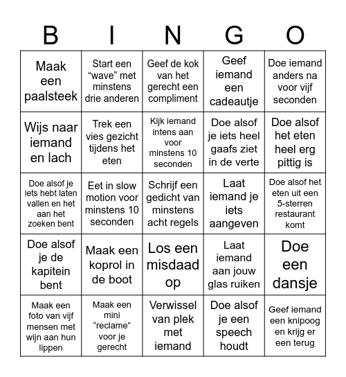 Silent Dinner Loef Bingo Card