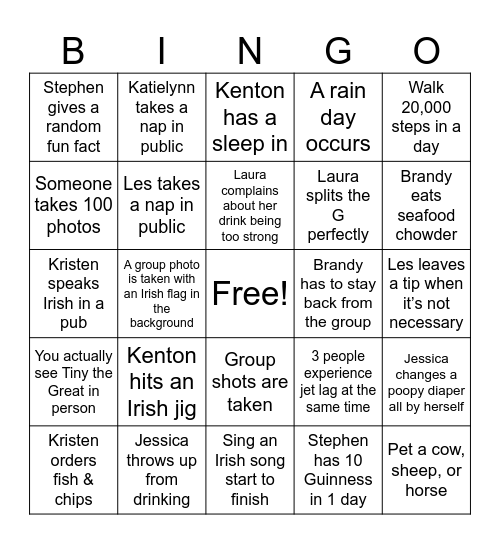 Ireland Bingo Card