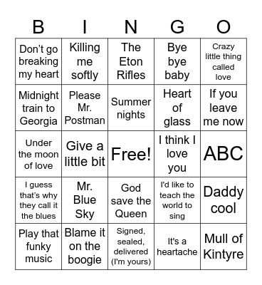 70's Bingo Card