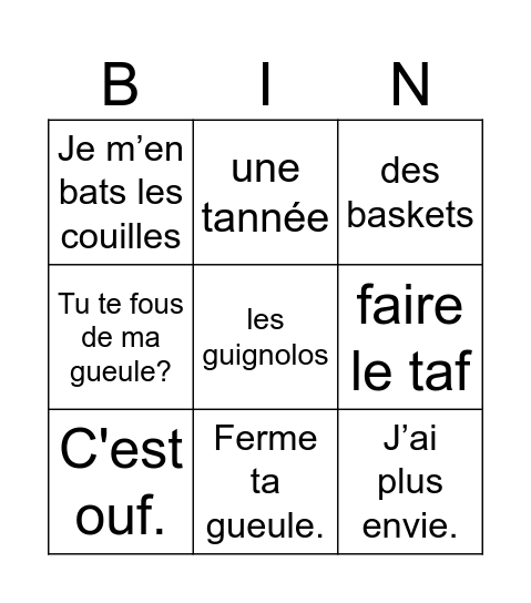 Francais Avec Alexia Bingo Card