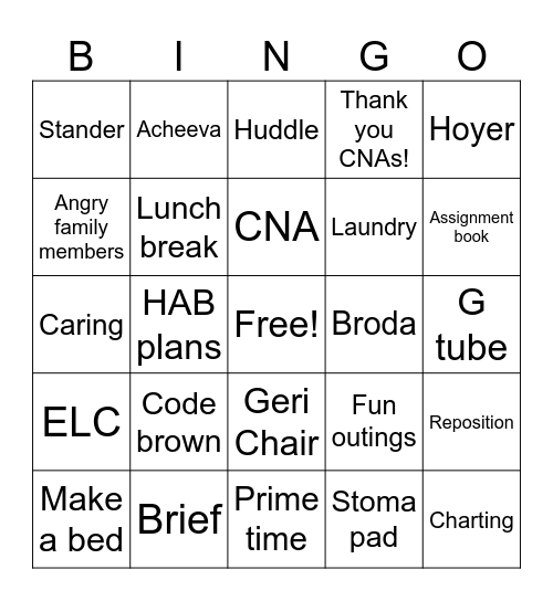 CNA BINGO Card