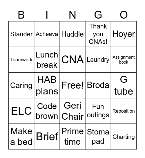 CNA BINGO Card