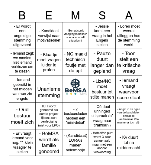 !BeMSA Bingo kiesvergadering! Bingo Card