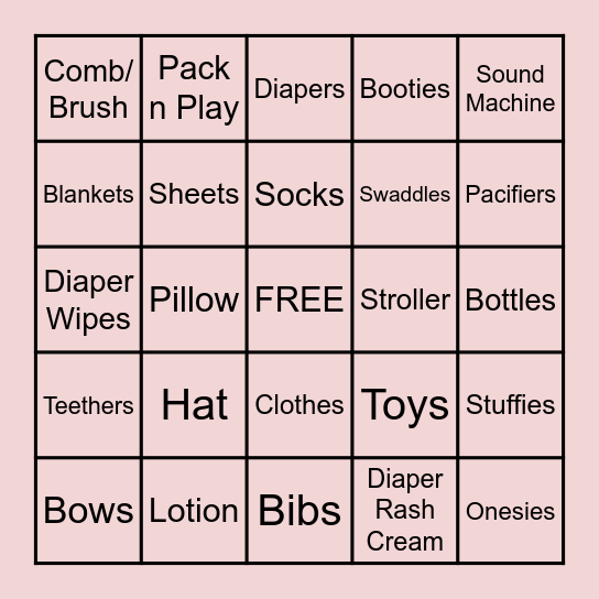 Baby Shower Bingo Card