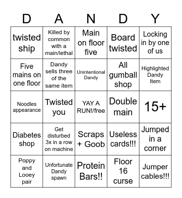 DANDY'S WORLD Bingo Card