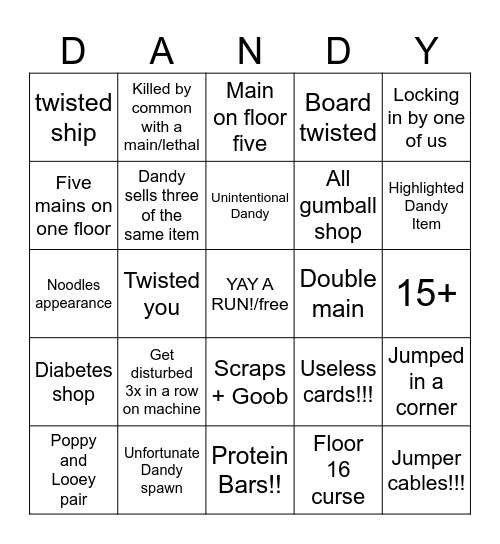 DANDY'S WORLD Bingo Card