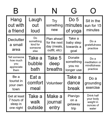 Mental Health Month Bingo Card