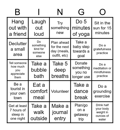 Mental Health Month Bingo Card