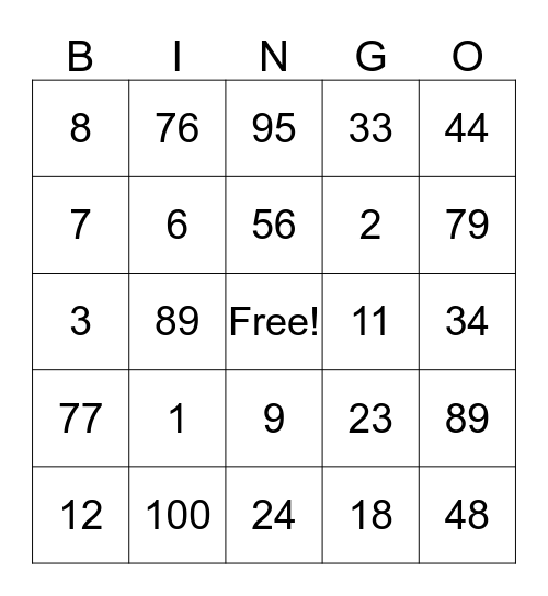Spanish Numbers Bingo Card