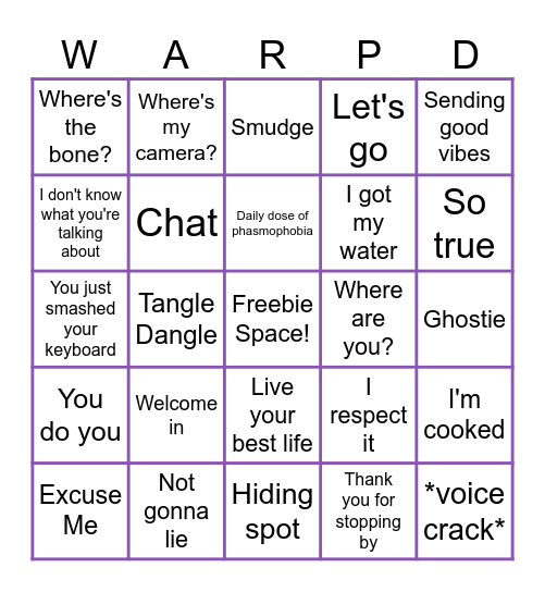 Warped Livestream Bingo Card