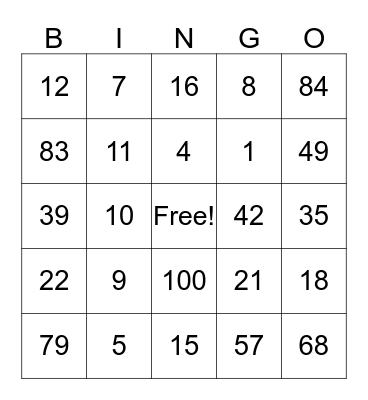 Spanish Numbers Bingo Card