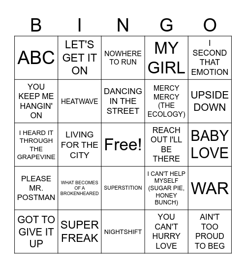 MOTOWN TOP 40 - #1 Bingo Card