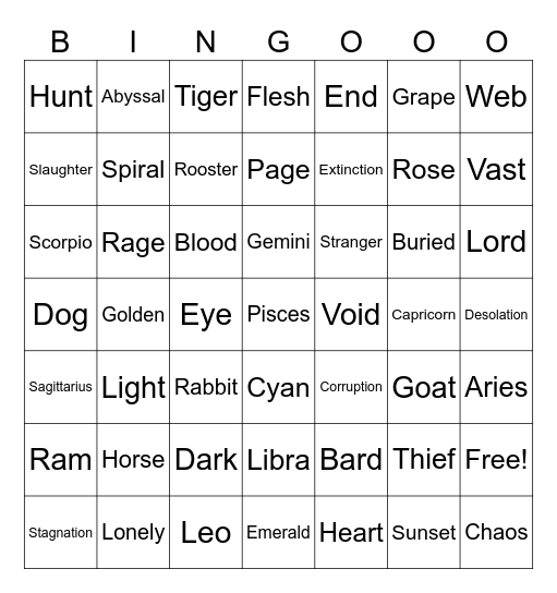 Untitled Bingo Card