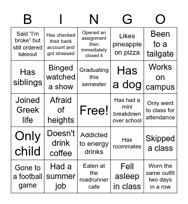 AMA Spring Banquet Bingo Card