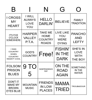 GRAND OLE OPRY #1 Bingo Card
