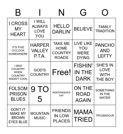GRAND OLE OPRY #1 Bingo Card