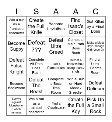 Isaac Bingo Card
