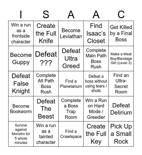 Isaac Bingo Card