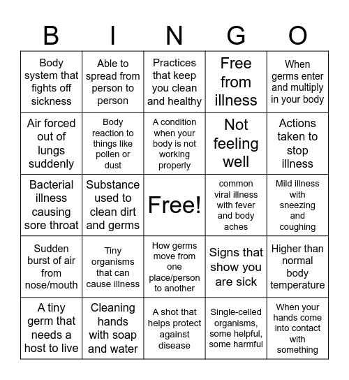 GERMS Bingo Card