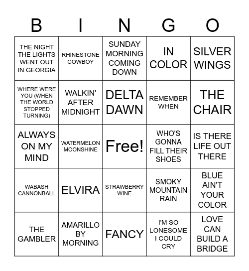 GRAND OLE OPRY #3 Bingo Card