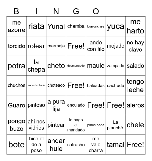 "HABLO ESPANOL" CANCION Bingo Card