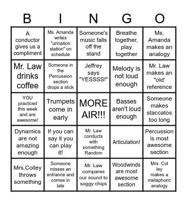 MYW Rehearsal Bingo Card