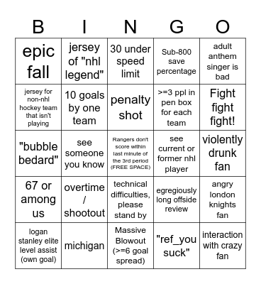 OHL TOUR BINGO Card