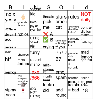 dym cid bingow Bingo Card