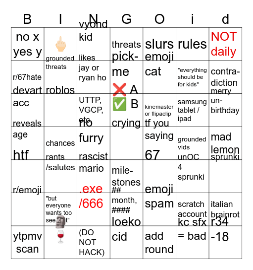 dym cid bingow Bingo Card