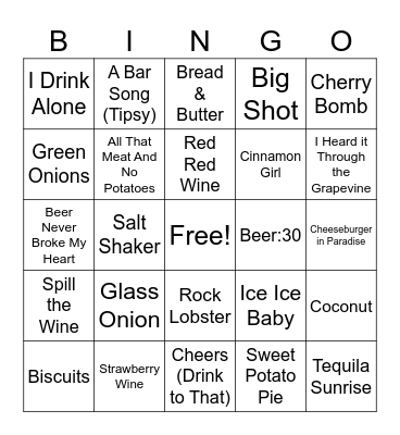 Food Beer & Bar Bingo Card