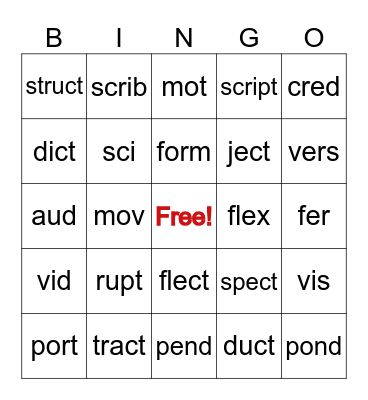Latin Review Bingo Card