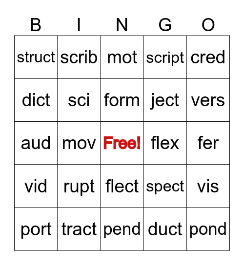 Latin Review Bingo Card