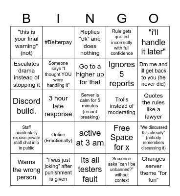 Admin Bingo Card