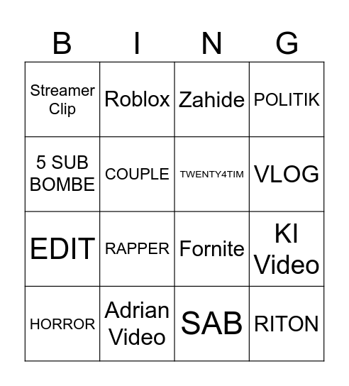 TIKTOK BINGO Card