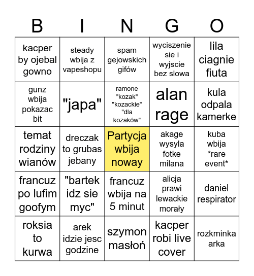 Bingo Mortadelkowe Bingo Card