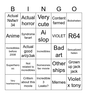 INCREDIBLES 1/2 Bingo Card