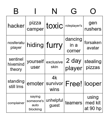 Forsaken Bingo Card