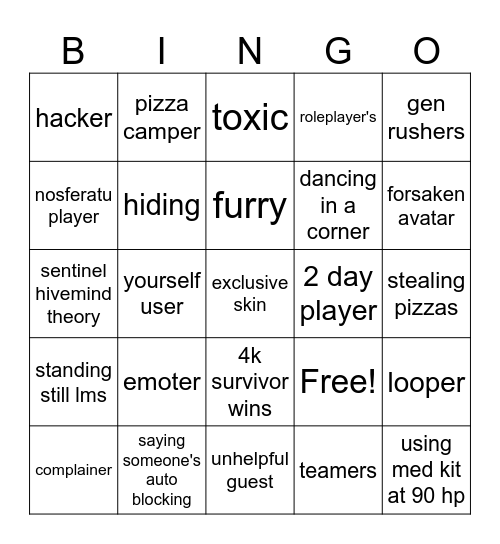 Forsaken Bingo Card