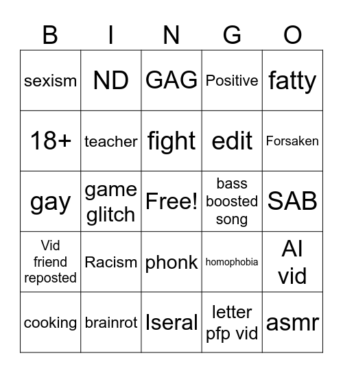 FYP Bingo Card